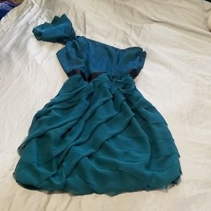 Lauren Conrad Size 10 Women's One Shoulder Ruffed Knee Dress Side Zipper Green